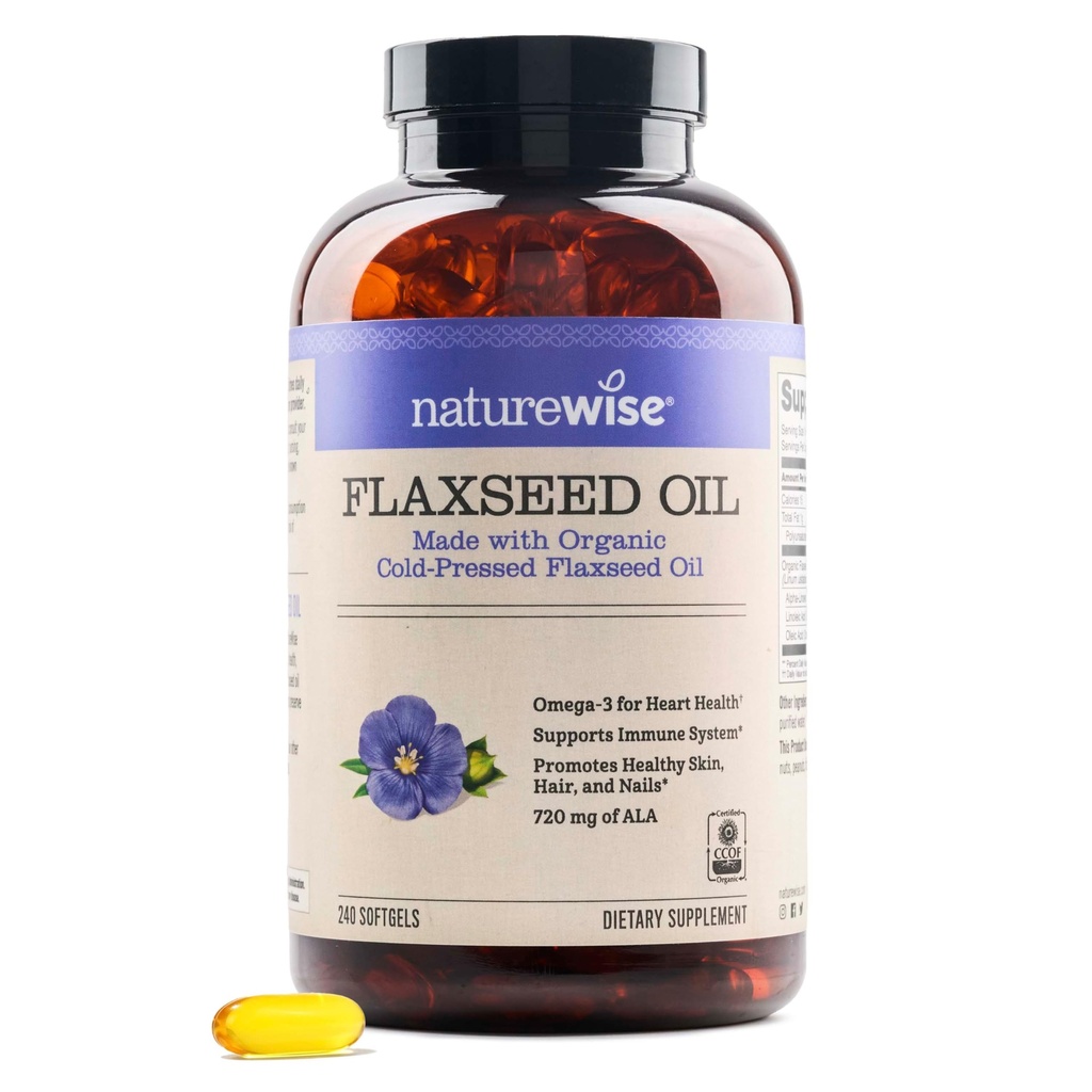 NatureWise Leinsamenöl 1.242 mg, fischfreies Omega 3 6 9 mit 720mg ALA, Nahrungsergänzungsmittel für die Unterstützung der Herzgesundheit - organisch, kaltgepresst, nicht gentechnisch verändert - 240 Softgels[8-Monatsversorgung]