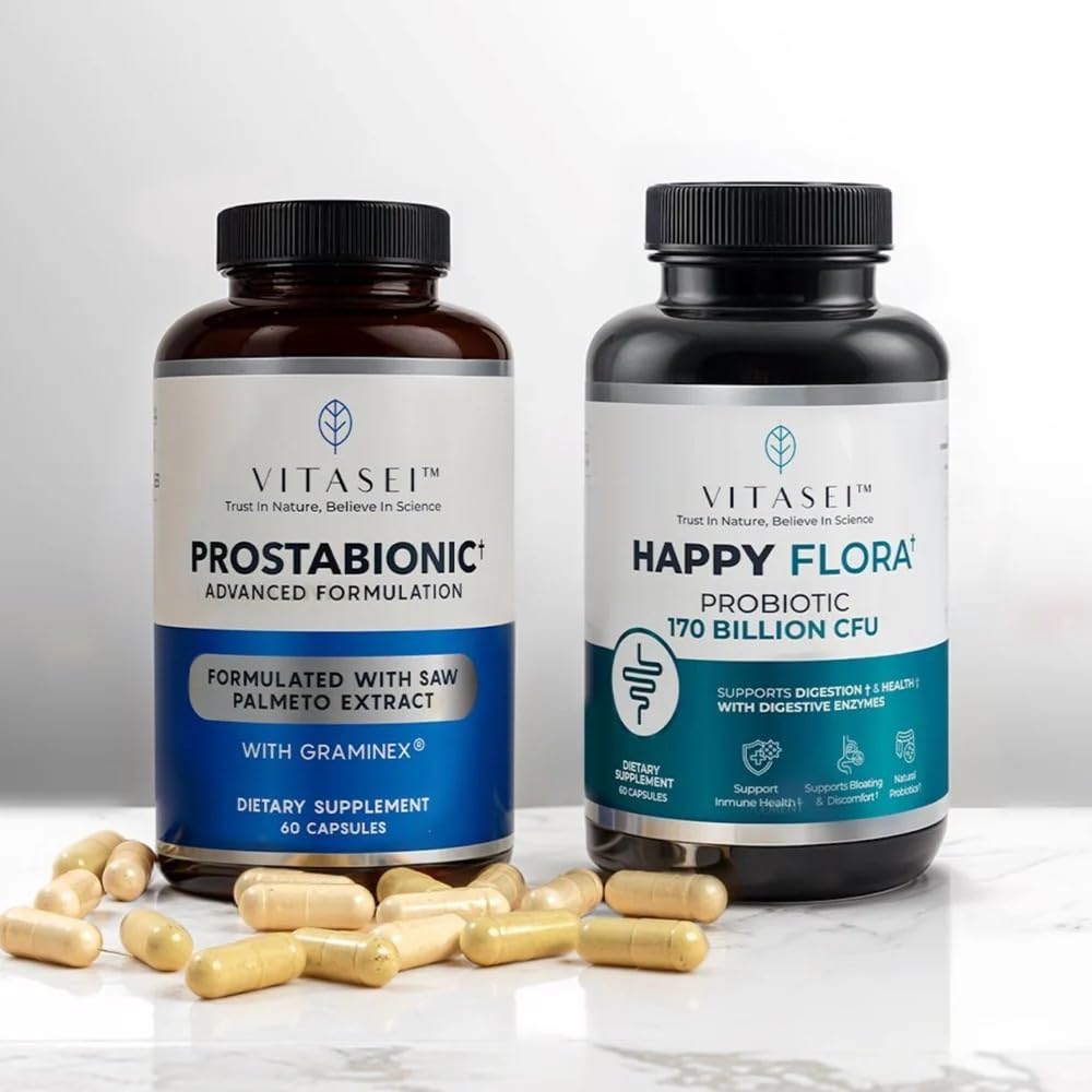 VITASEI Bundle Probiotico e Salute Prostatica degli uomini – Flora felice per la salute del fegato e la prostabionica per il supporto alla prostata – Bilancia Digestiva & Prostate Comfort