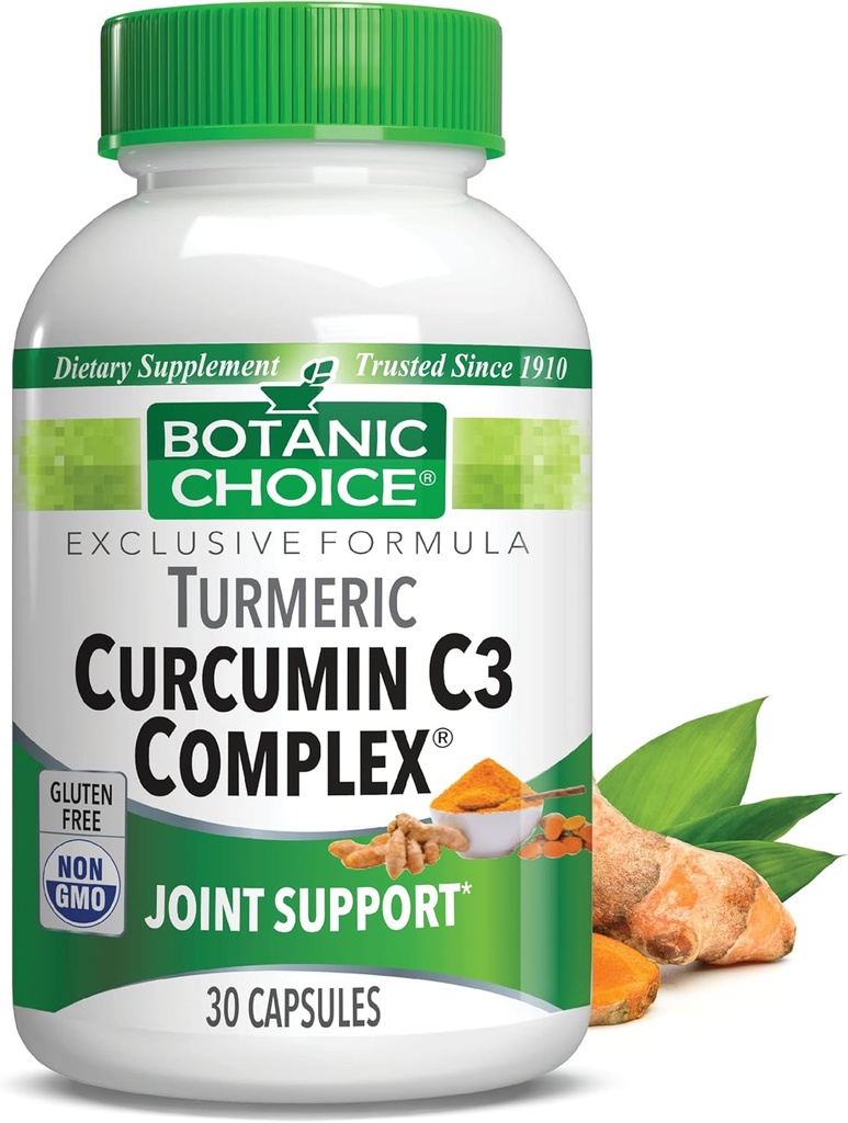 Complexe de Curcumine C3 à choix botanique avec biopérine - Supplément quotidien adulte - 30 pilules