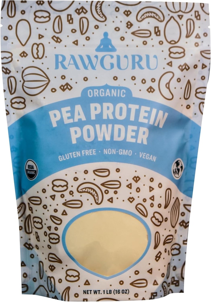RawGuru Bio Pea Protein Pulver - 16 oz - USDA Organic | Gluten Free | Non-GMO | Vegan | Pflanzenprotein Pulver