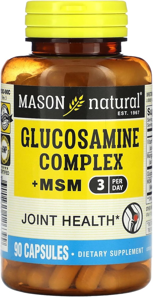 MASON NATURAL Glucosamine Complex Plus MSM mit Vitamin C - Unterstützt Gelenke Gesundheit, verbesserte Flexibilität und Mobilität, 90 Kapseln