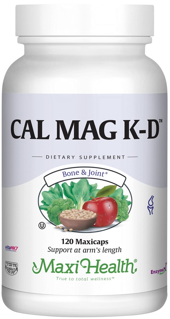 Maxi Health Men and Women 500 mg Calcium Supplement mit Vitamin D3 (2000 IU), Magnesium (250 mg) und Vitamin K2 (150 mcg) - Knochen, Zähne und Gelenkunterstützung - 120 Kapseln