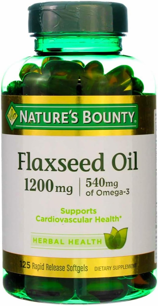 Huile de lin de la nature 1200 mg, softgels à libération rapide, naturel, blanc, 125 Compte, paquet de 2