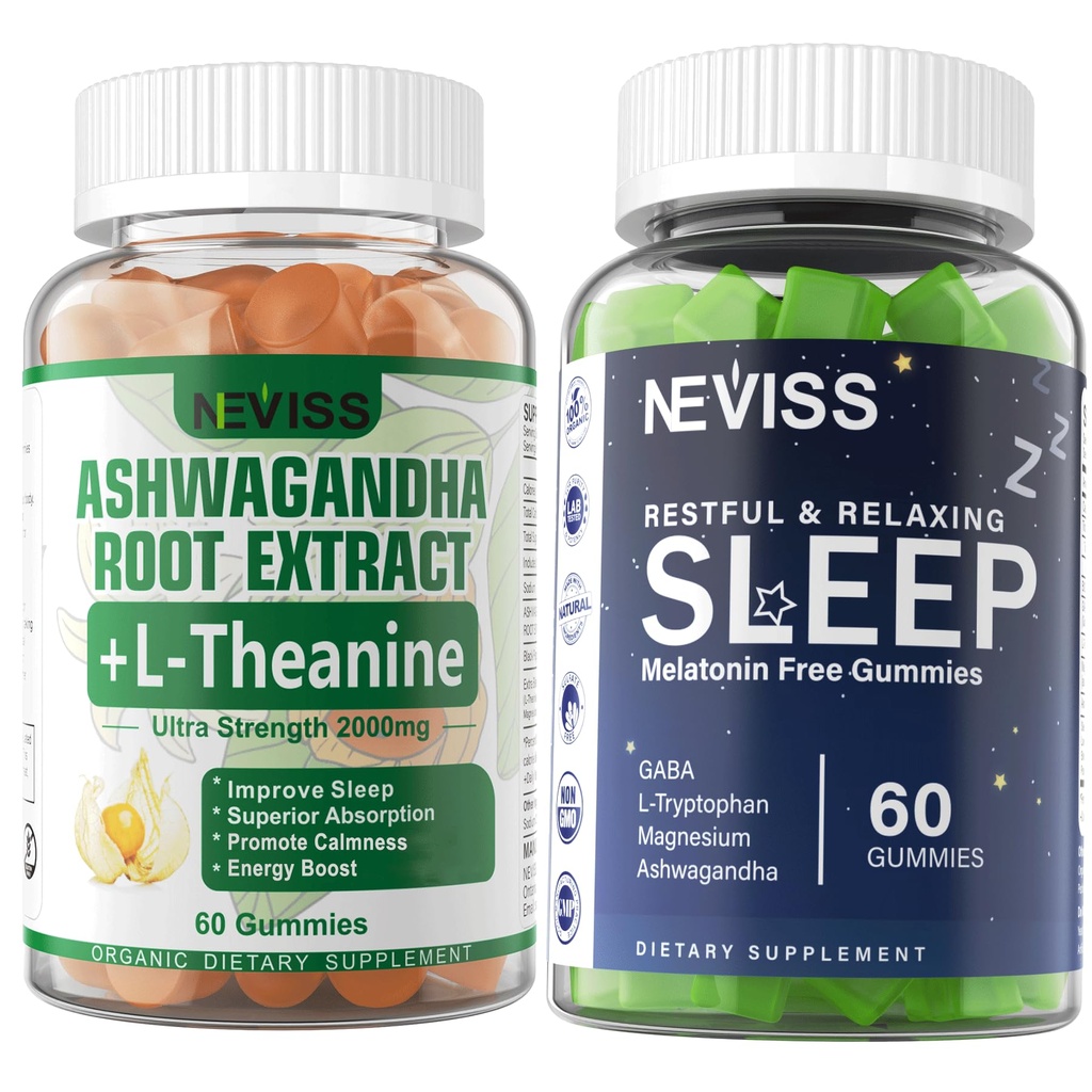 Gommies sans mélatonine + Gommies d'Ashwagandha 2000mg
