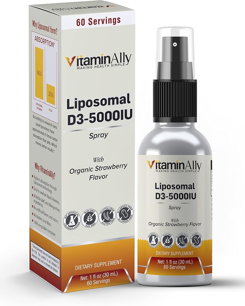 Liposomale flüssiges Vitamin D3-5000IU Spray | 2 Monate Versorgung |1 fl oz | Non-GMO | Zucker Free| Glutenfrei | Reisen Freundlich | Unterstützt Knochengesundheit, Immunsystem und gesunde Stimmung
