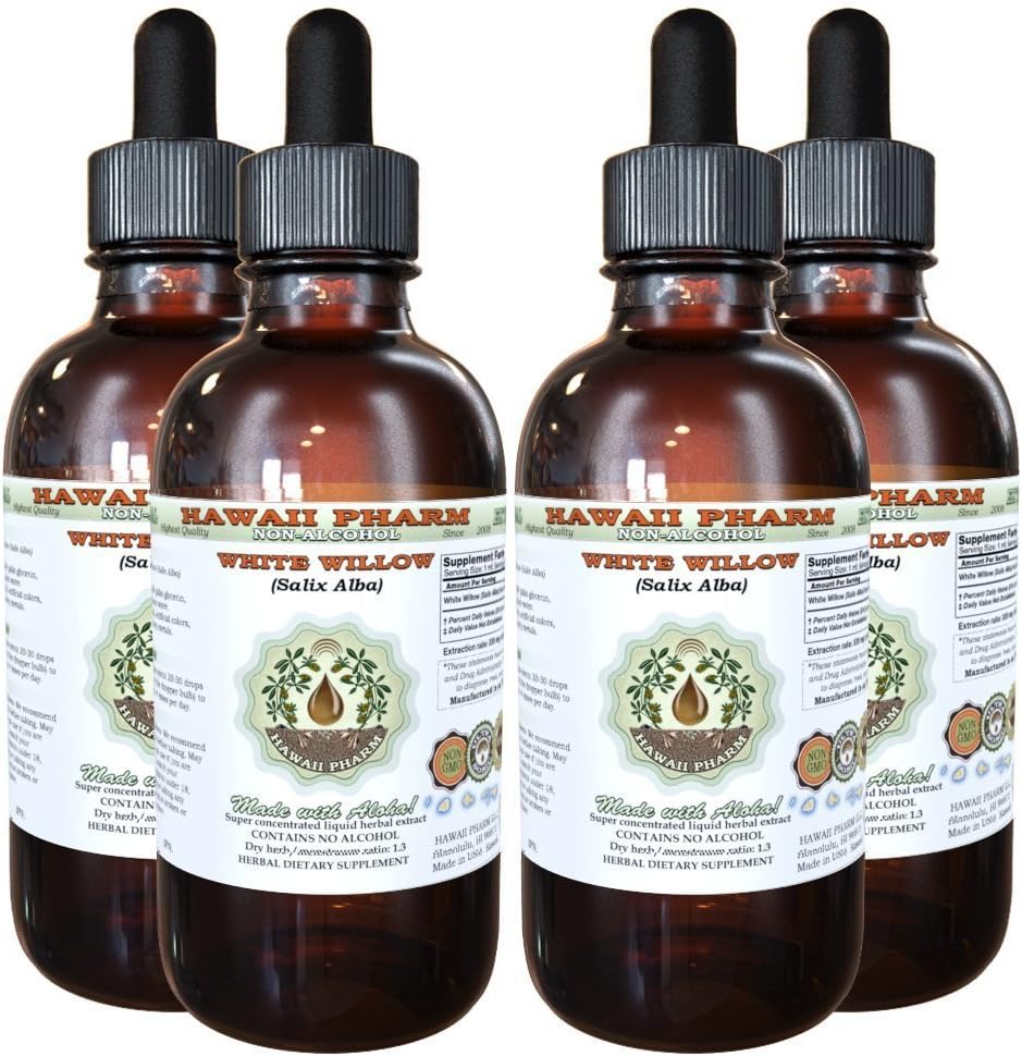 Extrait liquide sans alcool de saule blanc d'Hawaii, saule blanc biologique (Salix Alba) glycérite séchée glycérite supplément à base de plantes naturelles, États-Unis 4x4 fl.oz