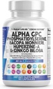 Brain Supplement Alpha GPC 300mg Phosphatidylserine Bacopa Monnieri Ginkgo Biloba Lions Mane Huperzine A L-Theanine NAC Nootropic Memory Focus Kognitive Unterstützung Vitamine B C D E 60 Kapseln USA