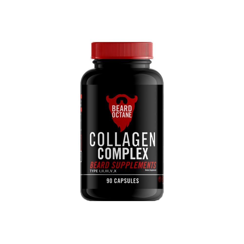 Beard Octane Collagen - Crescita dei capelli del cuscinetto Multivitaminici - Alimentazione di 30 giorni - Salute, Forte, Più veloce, Spesso Beard Crescita Supplemento di vitamina - Made in USA
