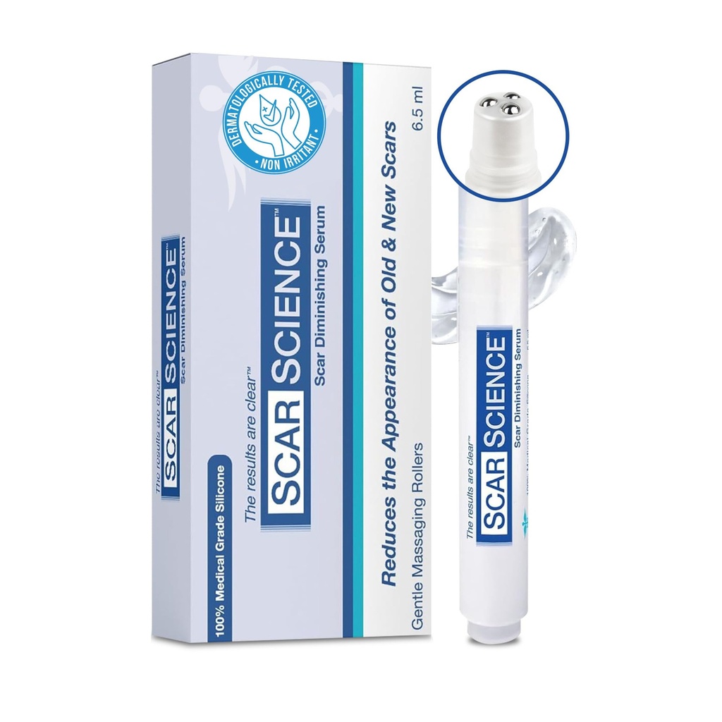 100% Silikon Narbe Gel Creme Serum – Silikon + Massage Power Duo Narbe Therapie w/Tri-Roller Tipp für chirurgische, C-Section, Akne, Burn & Keloid Bump Narben – Allergiker & Fragrance Free