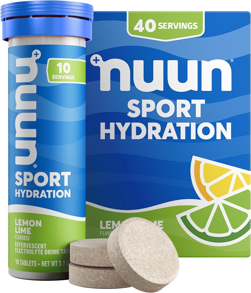 Tablettes électrolytes Nuun Sport avec magnésium, calcium, potassium, chlorure et sodium, sans gluten et végétalien, citron Lime, 4 paquets (40 portions Total)