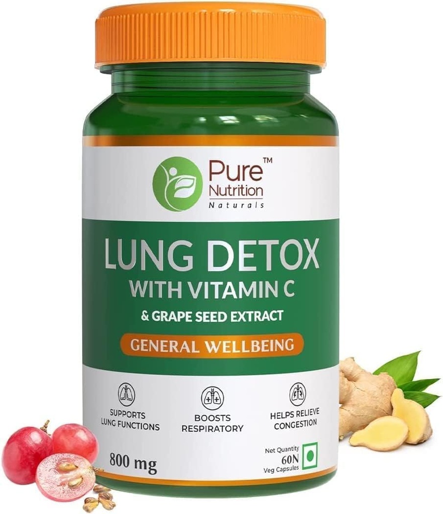 SENTA Pure Nutrition Lung Detox Supplemento con Natural Herbal Blend of Vitamin C, Grapeseed & Vasaka Leaves Extract | Cleanser polmonare per la disintossicazione del polmone e della difesa immunitaria - 60 capsule di veg