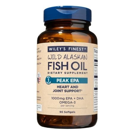 Wiley's Finest Wild Alaskan Fish Oil Peak EPA - Triple Strength Peak EPA & DHA Supplement - 1000mg Fish Oil - Omega-3s per Joint Health Support - 90 Softgels (90 Servings)