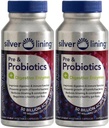 Silver Lining Pre & Probiotics + Verdauungsenzyme | 50 Billion CFU/Aktivzellen | Verdauungs- und Immunfunktionsunterstützung, Reduziert Bloating | Regalstabile Formel | 240 Count (Pack von 2)
