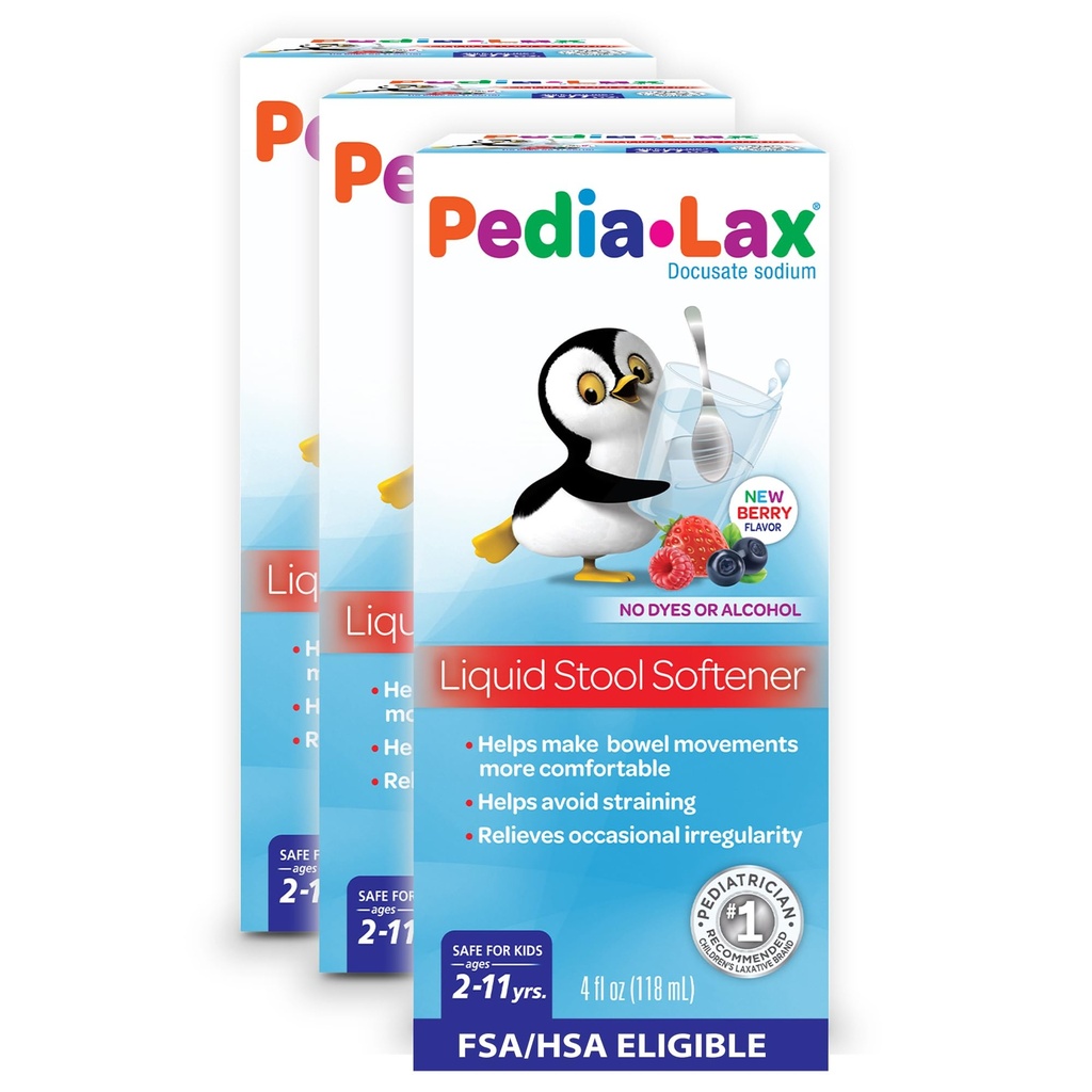 Sgabello liquido Pedia-Lax per bambini, età 2-11, aroma di bacche, 4 Fl Oz (pacchetto di 3) imballaggio può variare