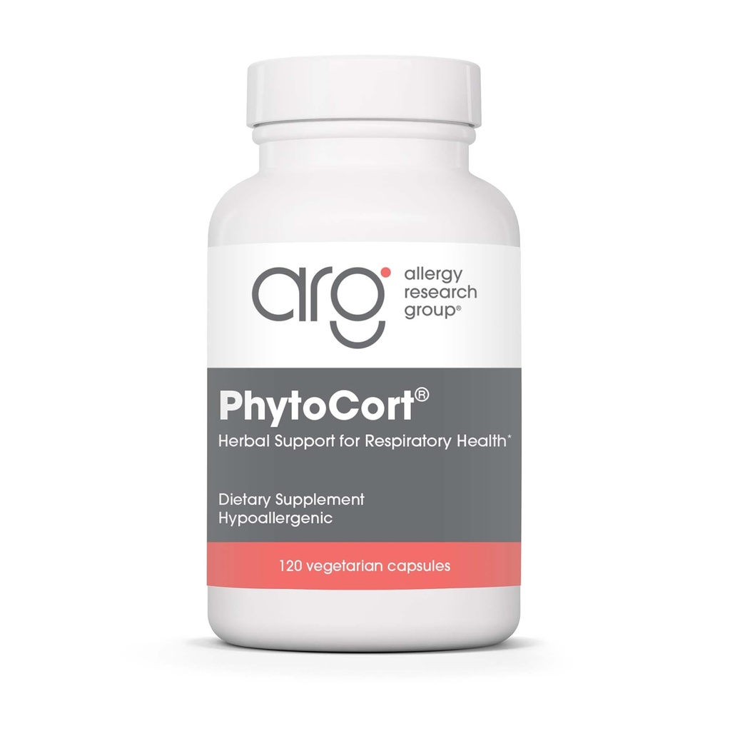 Gruppo di ricerca allergia PhytoCort Supplemento - Supporto respiratorio, salute polmonare, disintossicazione polmonare, pulizia polmonare, respirazione sana, supporto alle erbe, Reishi, liquirizia, Noni, capsule vegetariane - 120 Conte