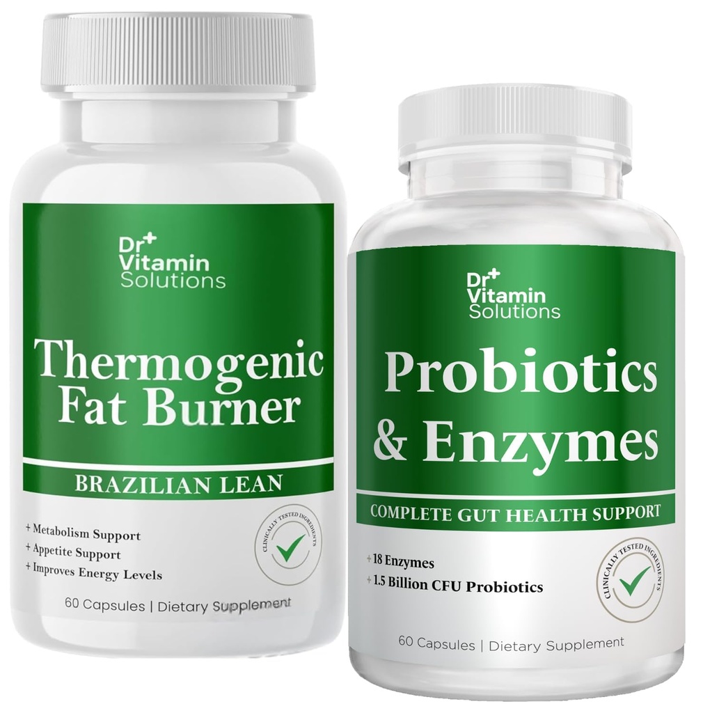 DR VITAMIN SOLUTIONS Thermogenic Fat Burner & Probiotics Verdauungsenzyme mit Präbiotika für Verdauungs- und Bloating Relief für Frauen & Männer - Bundle 90 Caps