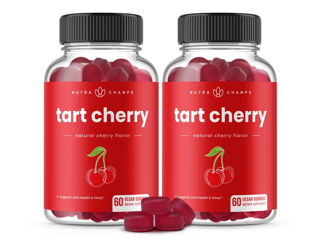 NutraChamps Tart Cherry Gummies - 3000mg Tart Cherry Extract with Celery Seed - Uric Acid Cleanse Supplement - Antiossidante, Joint Comfort, Flessibilità, Salute Immune, Sonno - 60 Vegan Gummies (2-Pack)