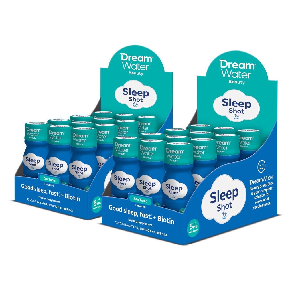 Bevande per la bellezza dell'acqua da sogno; Melatonin 5mg, GABA, 5-HTP, Plus Biotina per la pelle sana, capelli e unghie; 2.5 oz Liquid Sleep Shots, Zen Tonic 24-Count