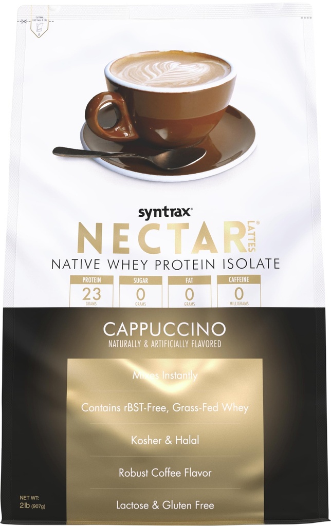 Sintrax Nutrition Nectar Lattes, 100% Whey Protein Isolate Powder, Cappuccino, 2 lbs