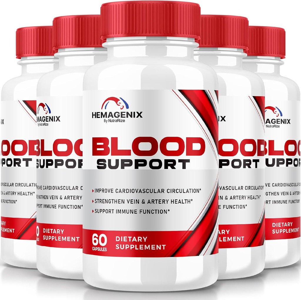 (5 Pack) Capsules Hemagenix, Formule avancée de soutien du sang Hemagenix, Supplément tout naturel pour maintenir des niveaux de santé, pilules de force supplémentaire pour le bien-être général, Avis officiels (300 Capsules)