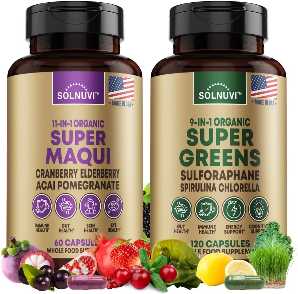Alles in einem Superfood Bundle - Super Maqui Berry & Super Greens - Gut Health, Immune, Haut, Wellness Support - Non GMO, Gluten Free, Vegan Supplements
