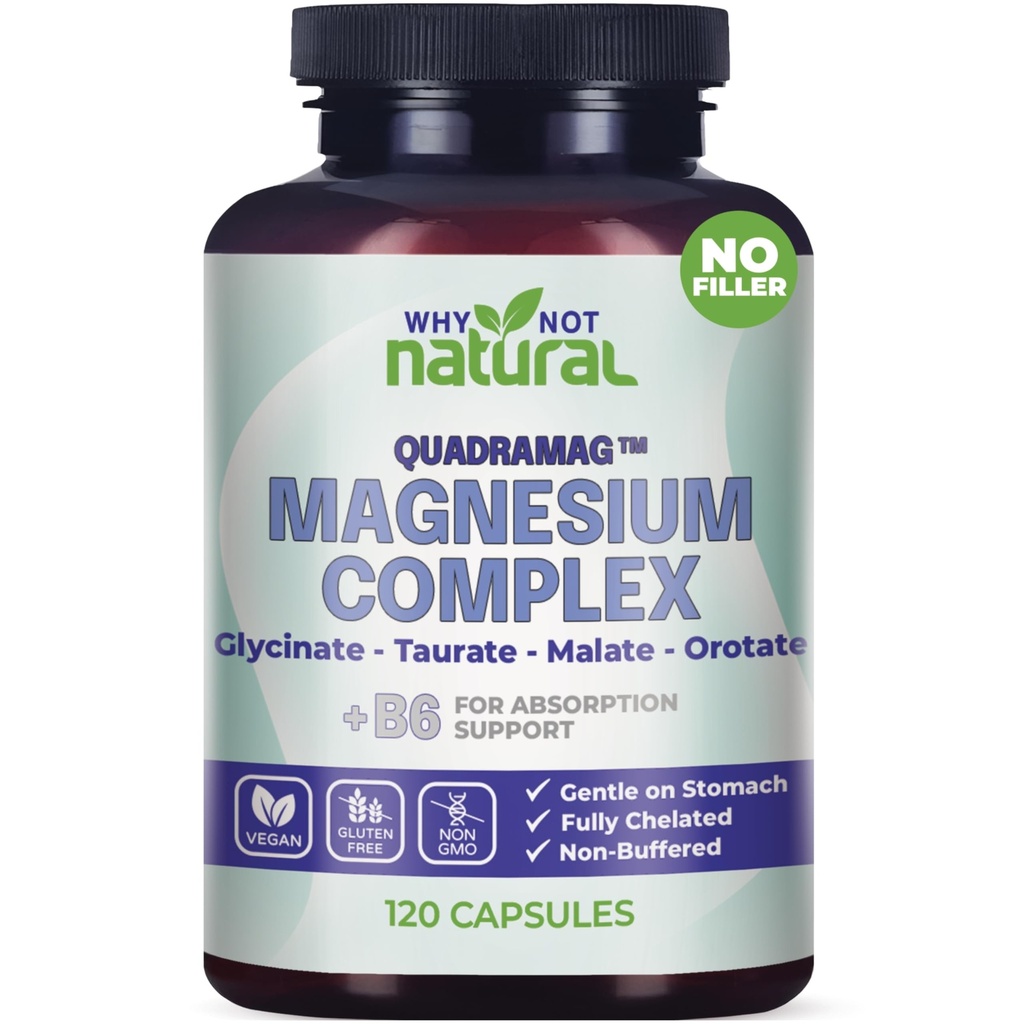 4-in-1 Magnesium Complex Supplement - Glycinat, Taurat, Malat, Orotate Blend - 300 mg pro Servierung, 120 Kapseln