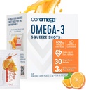 Coromega Omega 3 Fischöl-Ergänzung, 650mg Omega-3s mit 3X besserer Absorption als Softgels, Orange Flavor, 30 Single Serve Squeeze Packets