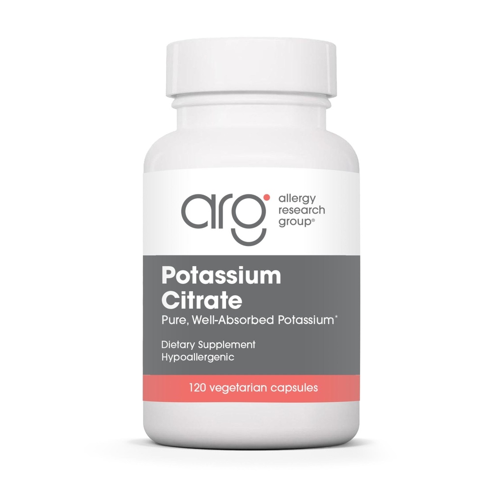 Groupe de recherche sur l'allergie Citrate de potassium - pour les hommes et les femmes, biologique, pur, bien absorbé, supplément de 99mg, capsules végétariennes - 120 Nombre