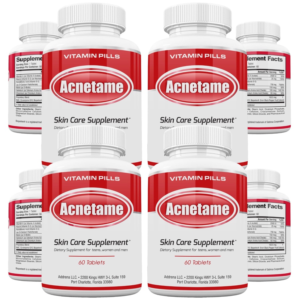 4 Pack- Integratori di vitamina per il trattamento dell'acne- Compresse di campione ormonale per eliminare la pelle grassa per le donne, gli uomini, gli adolescenti e gli adulti