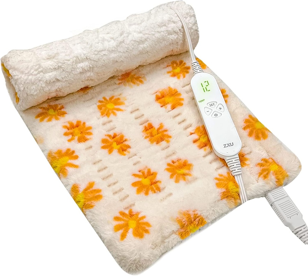 Plaque de chauffage ZXU pour le soulagement de la douleur arrière et des crampes- Ultra Soft Sherpa Plaque de chauffage, XL King Taille 12" x 24", 12 Niveaux de chaleur et 1-24H Arrêt automatique, Restez sur la fonction Chaud Pad, Lavable en machine