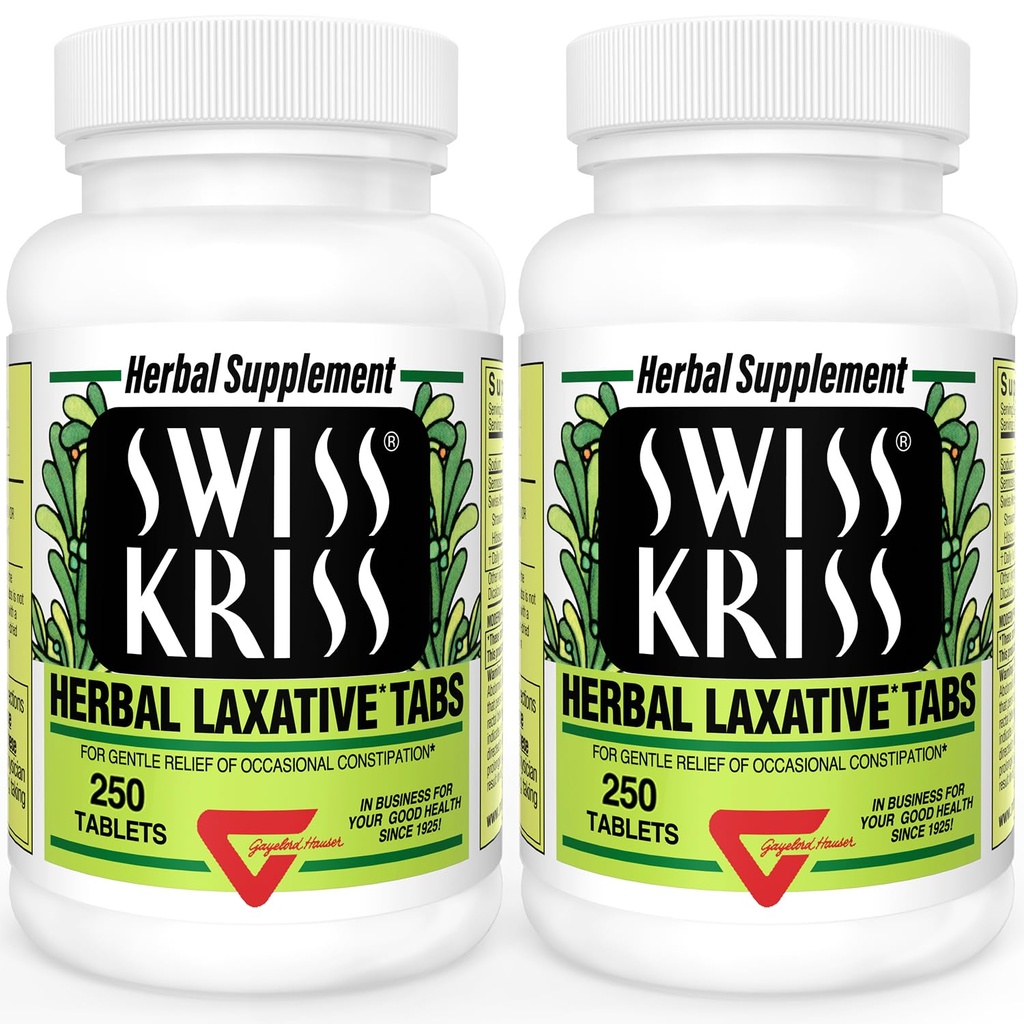 Laxatifs à base de plantes de Kriss suisse, Laxatifs naturels pour le soulagement de la constipation, Senna Laxative, 250 comprimés, (paquet de 2)