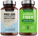 Vitamin Bounty Pro-100 Probiotics & Prebiotic Fiber Bundle: Ultimate Gut Health Support with 13 Strains, 100 Billion CFUs, Zinc & Vitamin C, Delayed Release Capsules - 90 Capsules