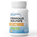 Puregen Labs Ferrous Sulfat 325 mg (65 mg Elemental Iron) Hohe Potenz Eisen Ergänzung | Keine künstliche Farbe Additive - 200 Tabletten Made in USA