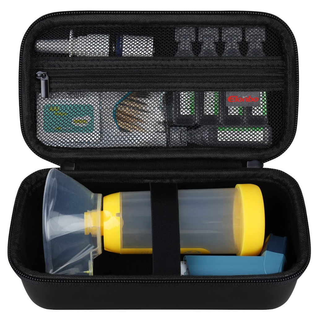 Elonbo étui de transport pour l'inhalateur d'asthme, espaceur d'inhalateur pour les enfants et les adultes, masques, porte-inhalateur Asthme Voyage organiser sac, poche convient aux médicaments allergènes, inhalateur Ventolin, noir (cas seulement)