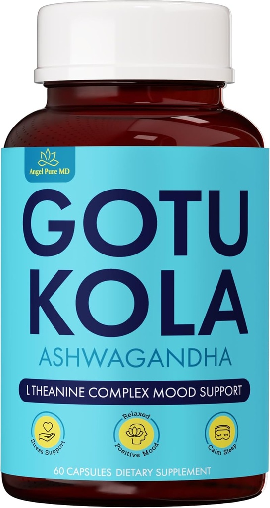 Angel Calm Stress Relief Ergänzung für Frauen und Männer Fokus, Mood Unterstützung, Natürliche Energie & Calm, Cortisol Balance + Fast Acting Ashwagandha Vitamin B12, Rhodiola Rosea & Lemon Balm – 60 Count