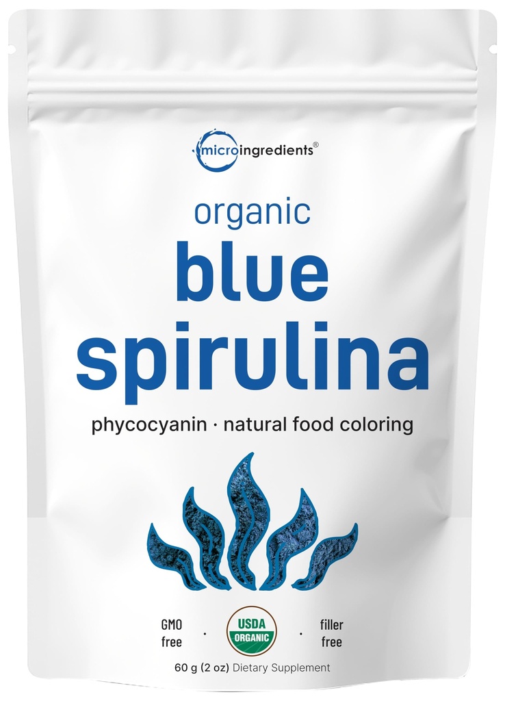 Bio Blue Spirulina Powder (Phycocyanin Extract), 60 Portionen - No Fishy Smell, 100% Vegan Protein aus Blue-Green Algae, Natürliche Luminous Food Coloring für Glatteien, Backen, Getränke & Kochen