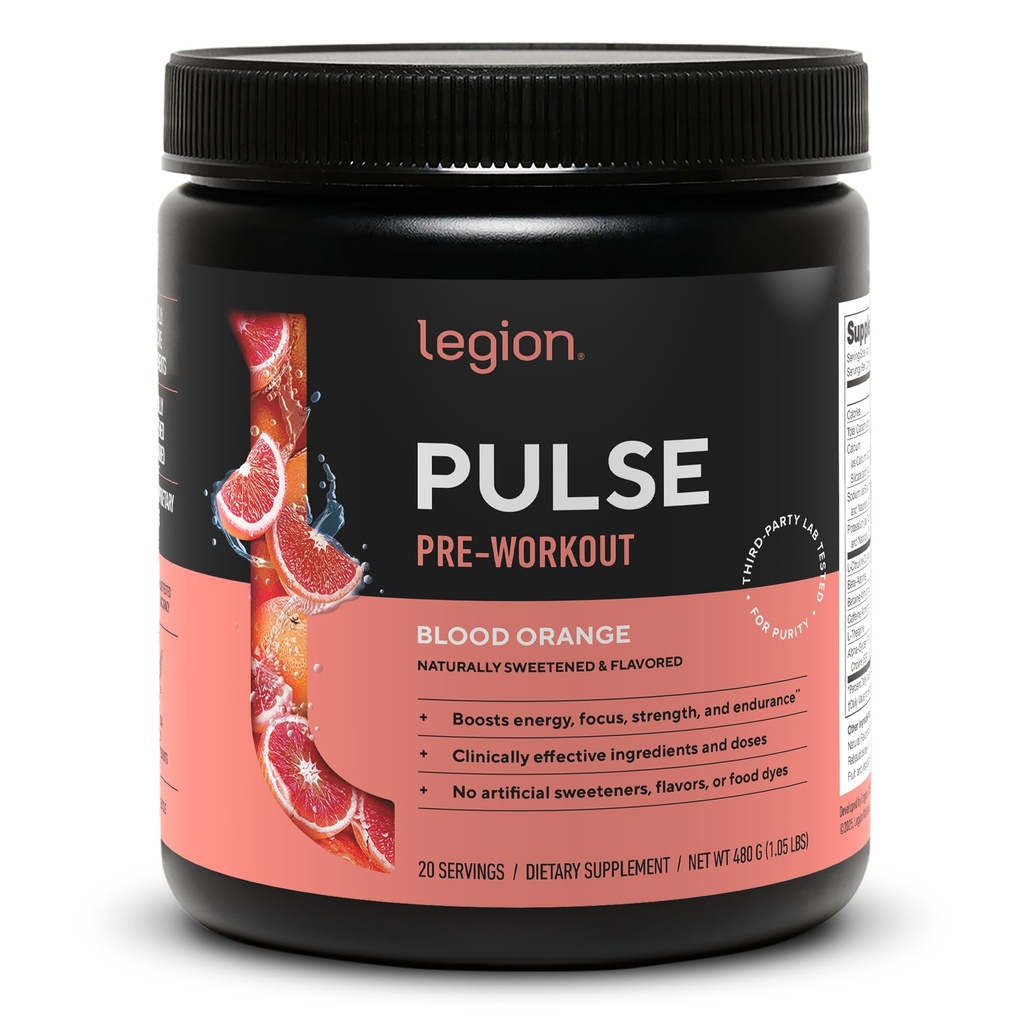 LEGION Pulse Pre Workout - Alle natürlichen Stickstoffoxyd Preworkout Trinken, um Energie zu steigern, Kreatin frei, natürlich gesüßt, Beta Alanine, Citrulline, Alpha GPC (Blood Orange)