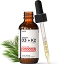 lumi Vitamin D3 K2 MK7 w Palm MCT Öl - 10000 IU D3, 200 mcg K2 MK7-60ml Liposomal Absorption Sublingual Liquid Drops - Non-GMO, Vegan, Unflavored Liquid - Monatliche Versorgung - 2 Fl Oz