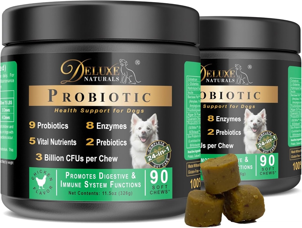 Probiotika für Hunde | All-Natural Dog Probiotic Supplement mit Enzymen, Präbiotika, Kürbis | Förderung Verdauungsgesundheit, Verbessern Allergy & Immunität, 180 Count (Pack mit 2 x 90 ct)