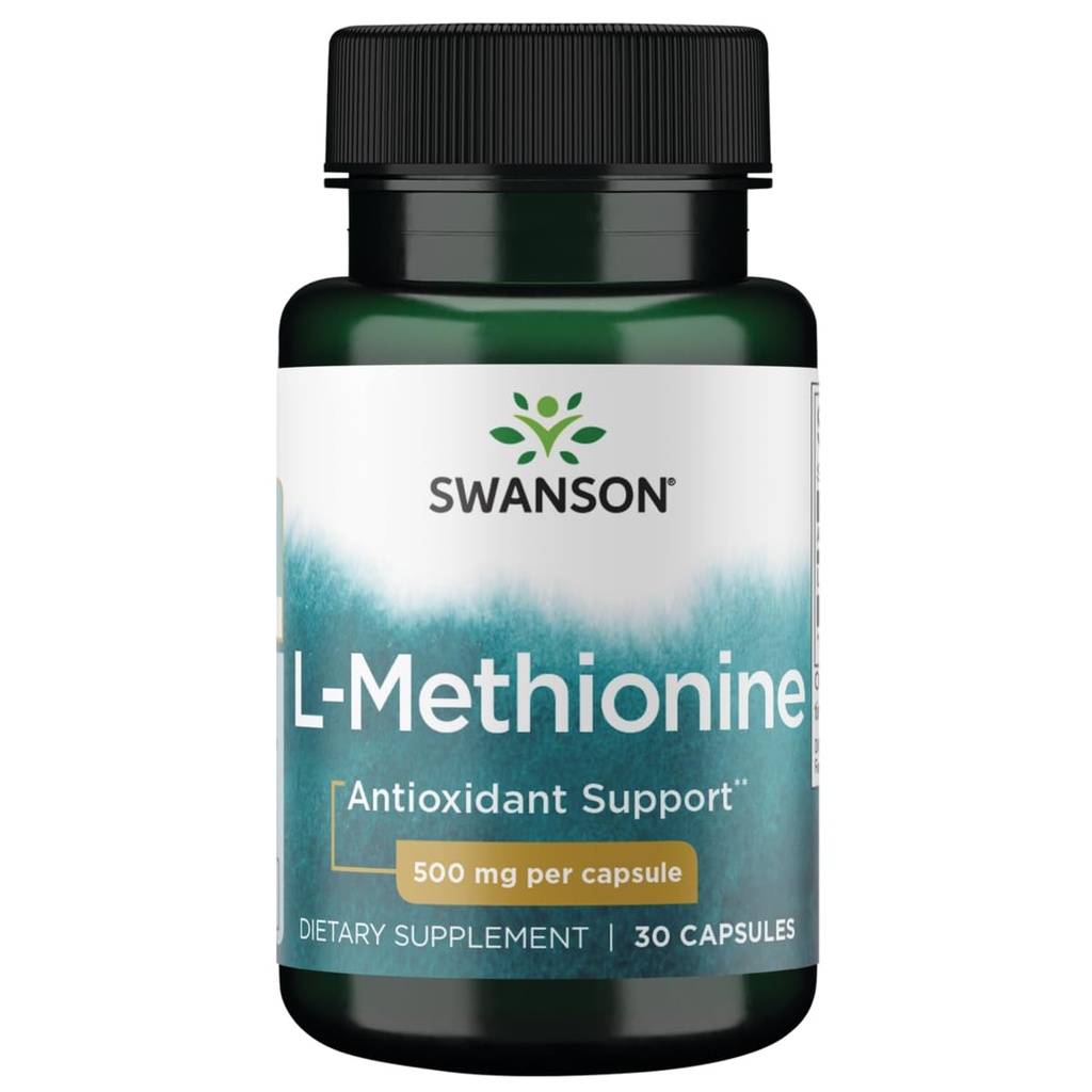 Swanson Aminoacido 100% Pure L-Metionina Essential Aminoacido Support Liver Funzione 500 Milligrammi 30 capsule