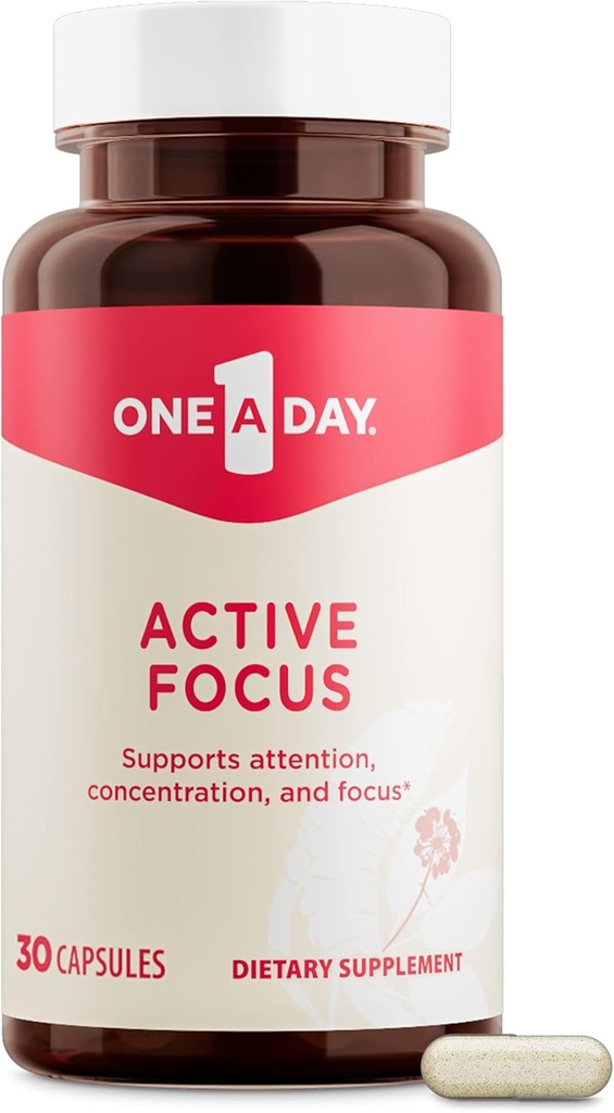 One A Day Brain Supplement – Brain Ergänzungen für Gedächtnis und Fokus Unterstützung, Konzentration und Fokus Unterstützung, Fokus Supplement für Erwachsene mit L-Theanin, Koffein und Ginseng, 30 Kapseln