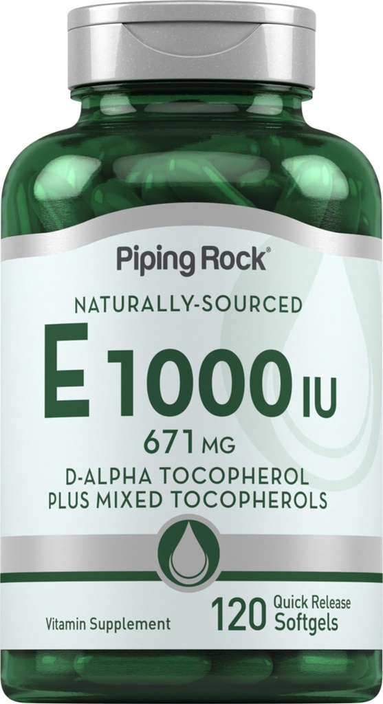 Piping Rock Vitamin E 1000 IU Softgels | 120 Count | mit D-Alpha und gemischten Tocopherolen | Glutenfrei, Non-GMO Ergänzung