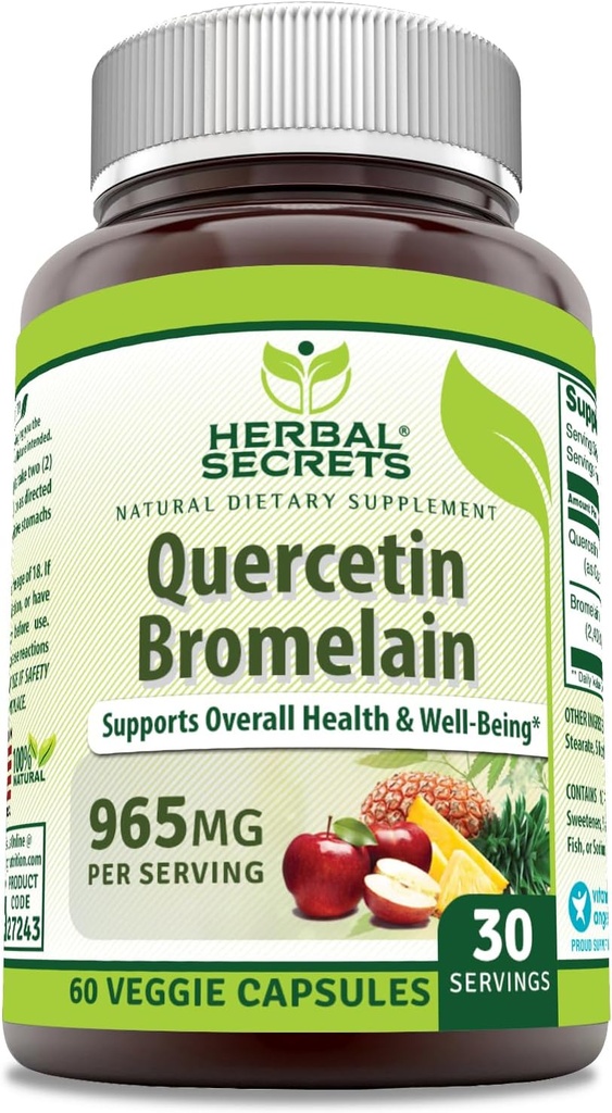Secrets à base de plantes Quercetin 800 Mg avec Bromelain 165 Mg Supplément.