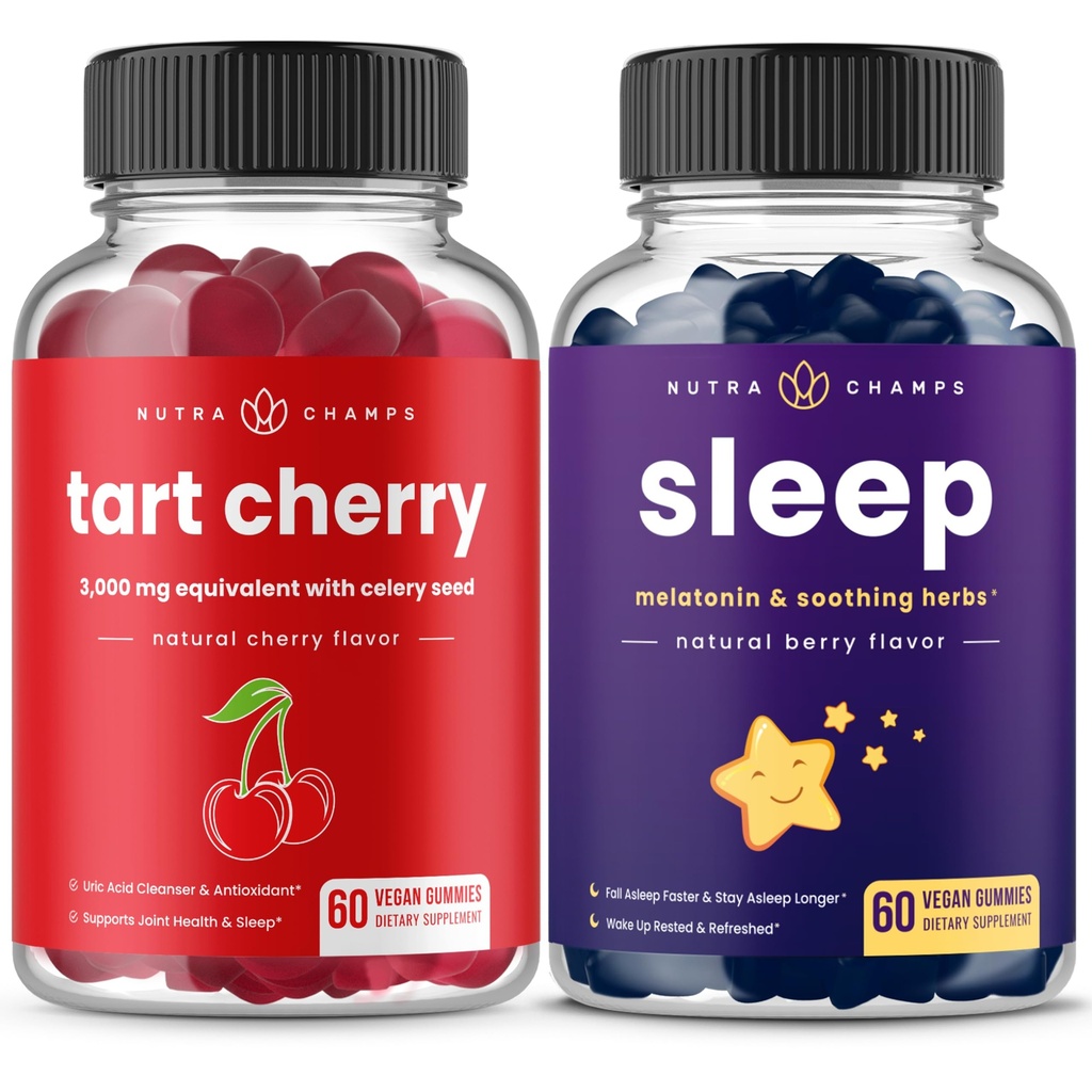 NutraChamps Tart Cherry & Sleep Gummies Bundle | Supporto muscolare e sonno completo
