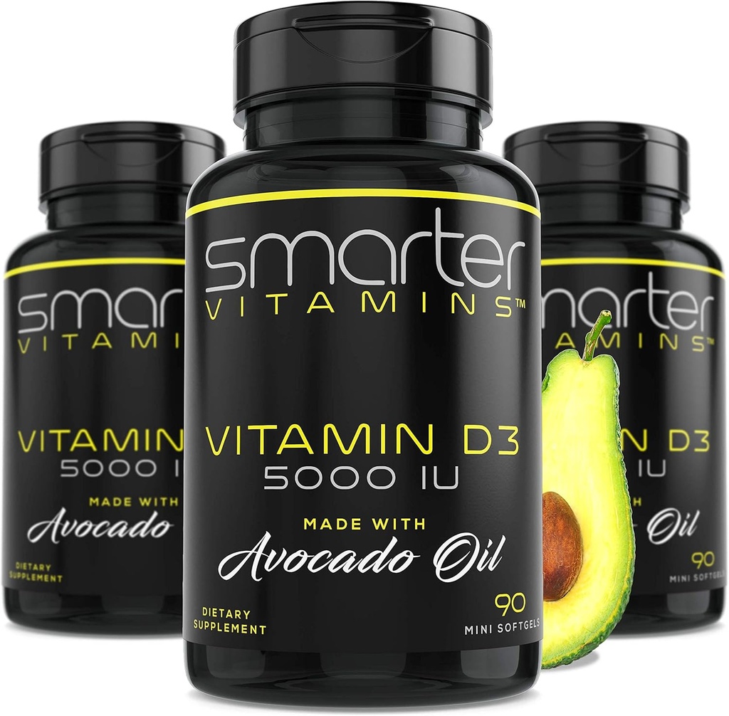 (3 Pack) Vitamine plus intelligente D3 5000 UI dans l'huile d'avocat 125mcg 270 Mini Softgels