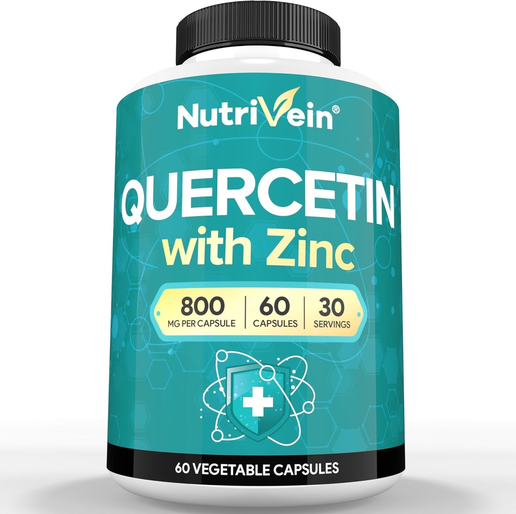 Supplément Nutrivein Zinc Quercetin Combiné - Quercetin d'Absorption Enhanced avec Zinc pour Support Respiratoire, Cardio, Immune et Body Full - Biodisponibilité maximale