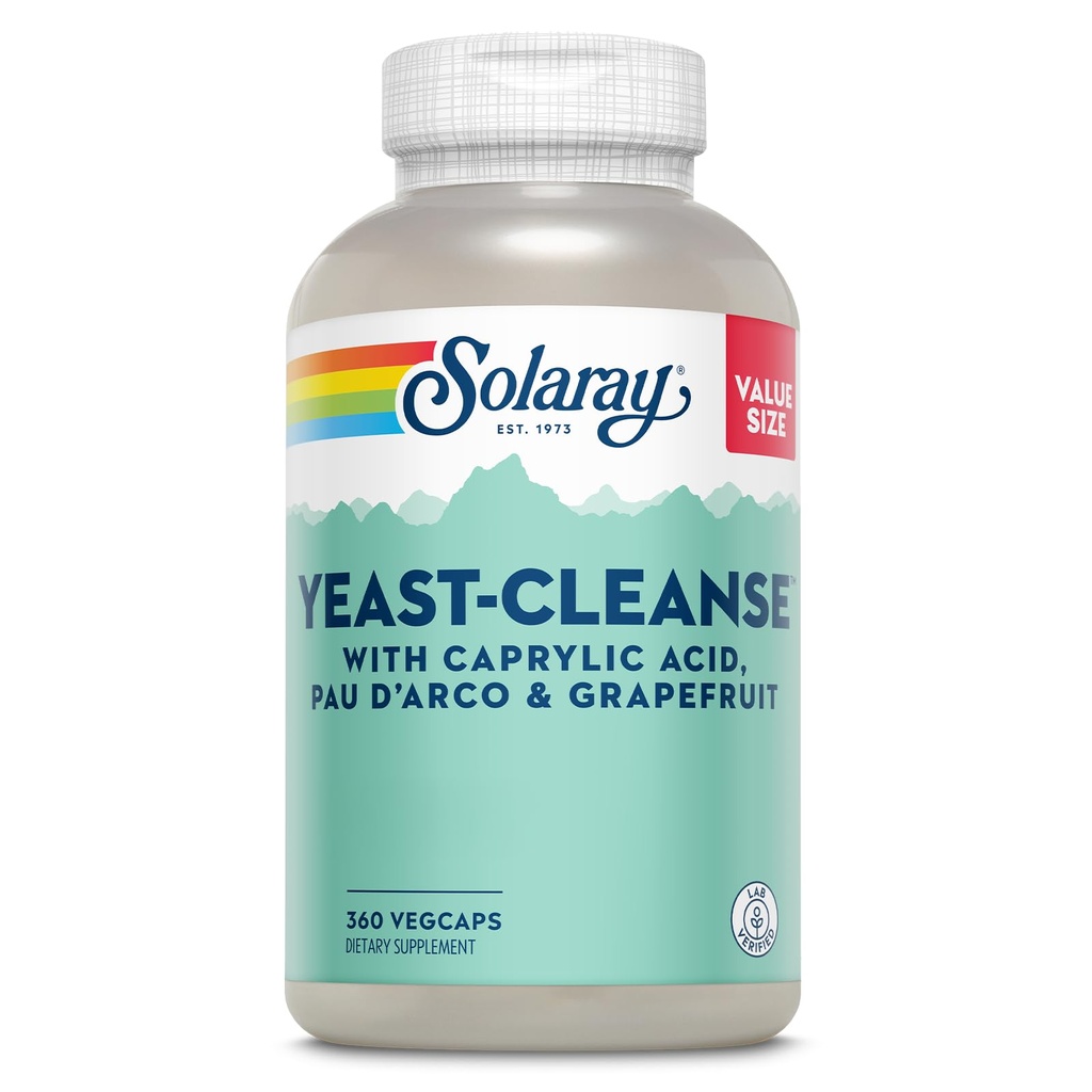 SOLARAY Yeast Cleanse, Antioxidant Support with Caprylic Acid, PAU d'Arco, Licorice Root Extract and Grapefruit Seed Extract, 60-Day Guarantee, 60-Day Guarantee, 60 Servings, 360 VegCaps