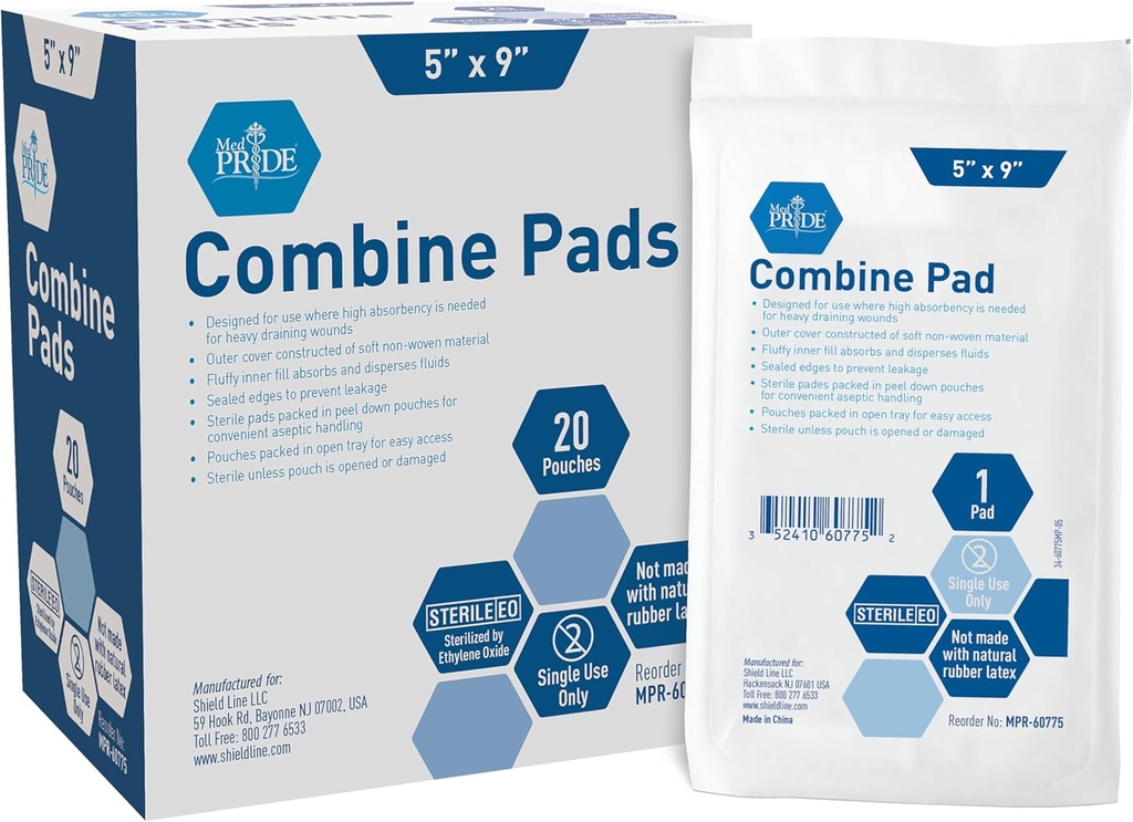 MED PRIDE Antiaderente Sterile Abd Combinazione Pad 5x9 in Extra Absorbent Rivestimento chirurgico per Heavy Leakage (40 Conte)