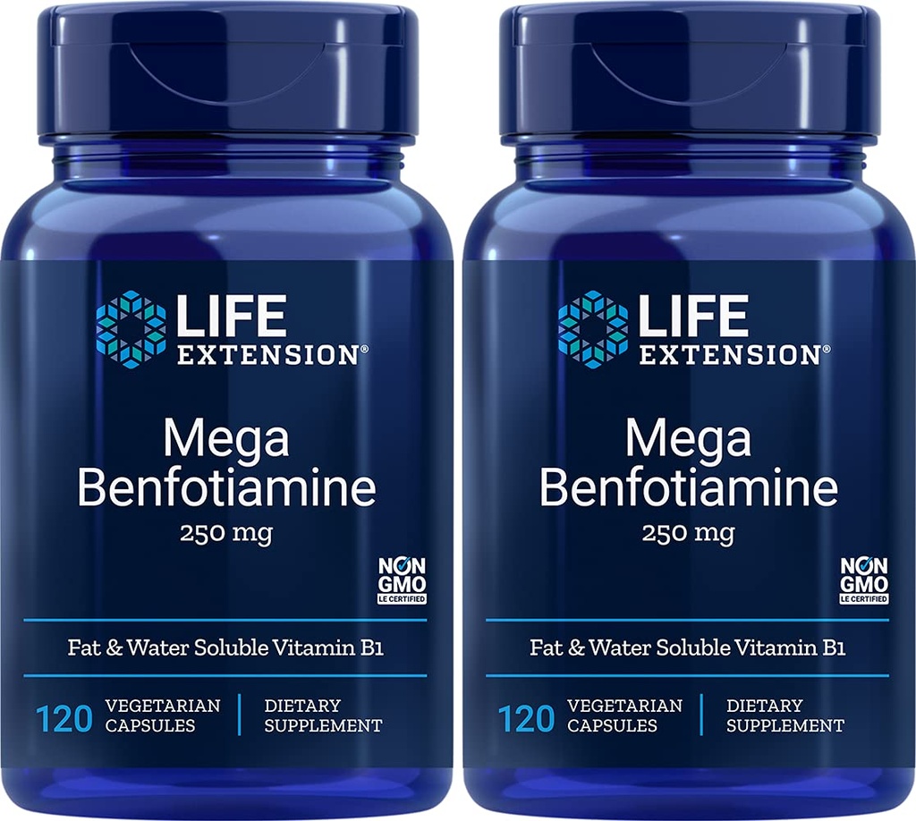 Durée de vie Mega Benfotiamine Capsule, 250 Mg, 120 Capsules végétariennes 2 bouteilles