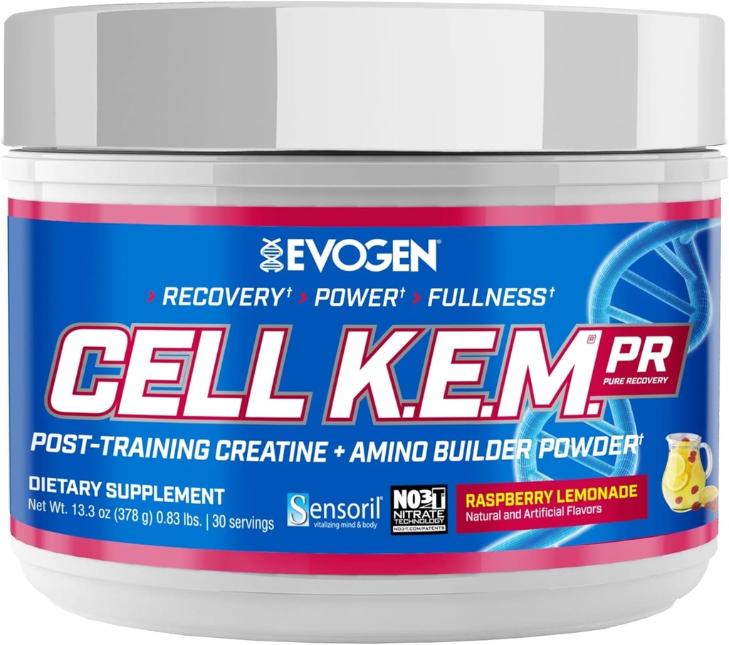 Evogen Cell K.E.M. PR - Post Workout Recovery Powder & Muscle Builder | Creatine Monohydrate, BCAA Powder, EAAs | Unterstützt Erholung, Stärke & Vollständigkeit | Raspberry Lemonade | 30 Servierungen